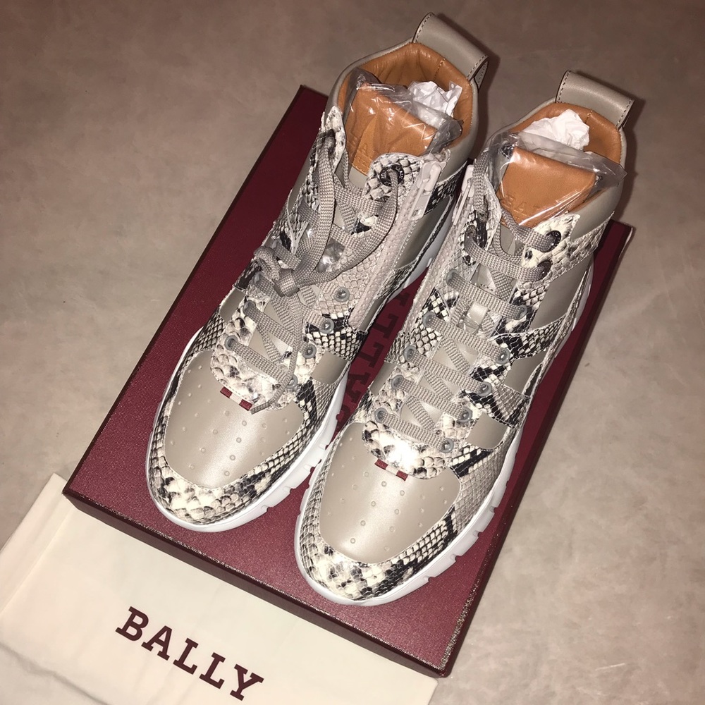 Bally Gray and White Snake Print Sneakers